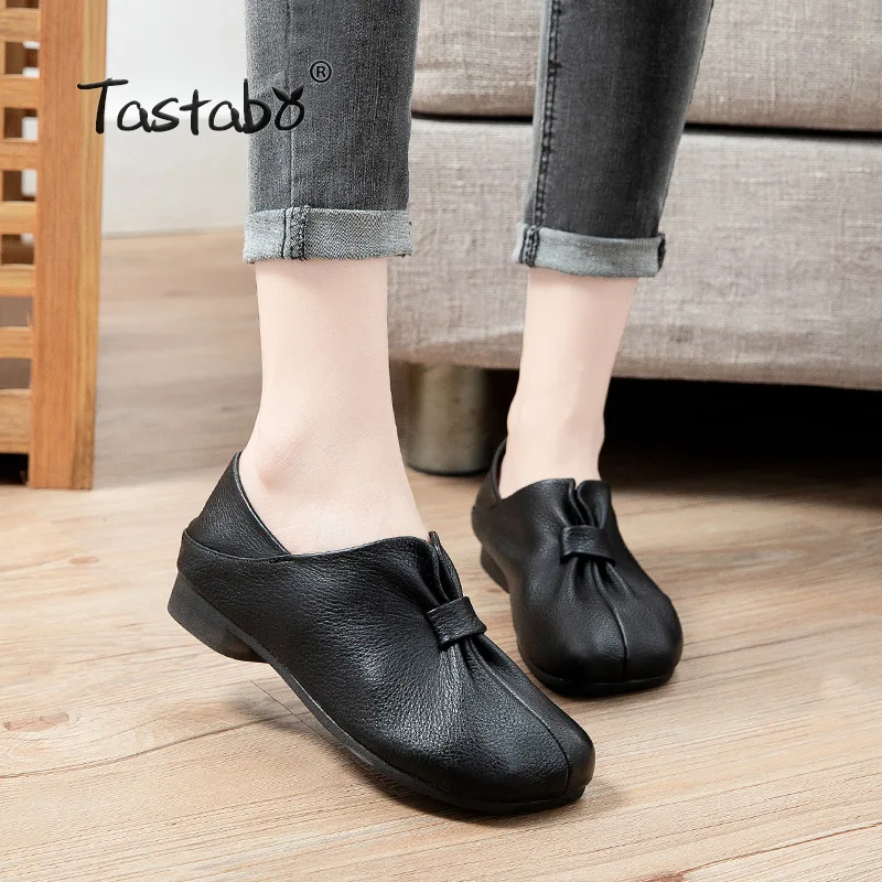 

genuine leather shoes women ladies flats woman black office style soft 2020 autumn shoes 20112
