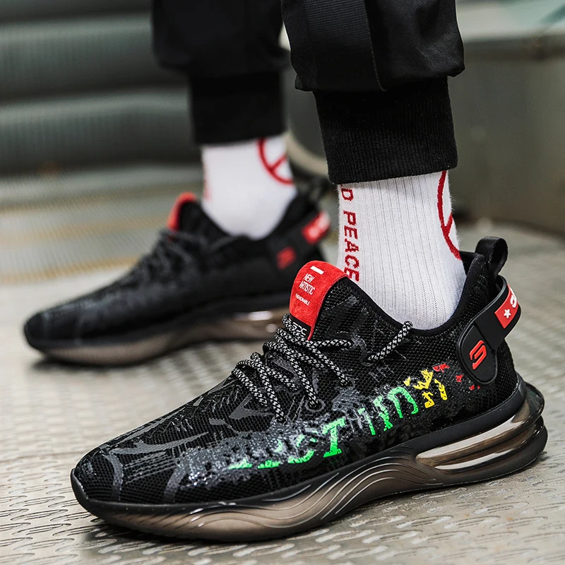 

Трендовые мужские кроссовки из дышащего сетчатого материала; Уличная спортивная обувь; Амортизирующая обувь на плоской подошве; Тренирово...