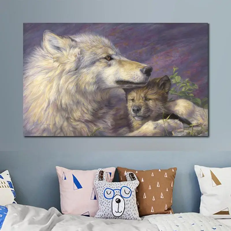 Ручная роспись волка картина маслом матери любовь холст искусство картины