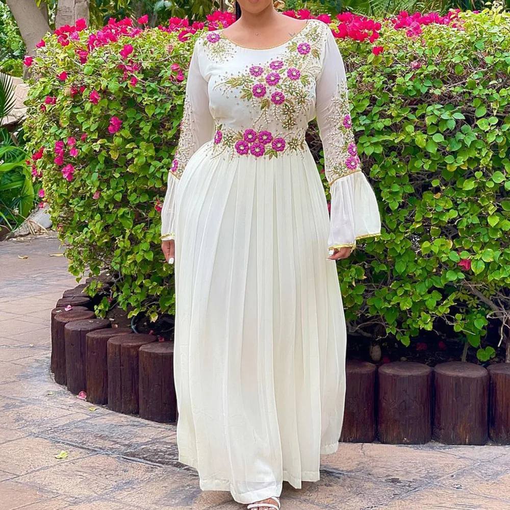 

5XL Plus Size Maxi Dress Women Summer 2021 Autumn Casual Party Mesh Flared Sleeve High Waist White Long Dresses Elegant Female
