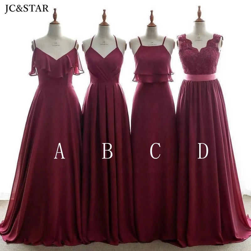 

Burgundy Bridesmaid Dresses 4 styles chiffon lace boho vestidos de fiesta para bodas talla grande custom elegant gowns woman for