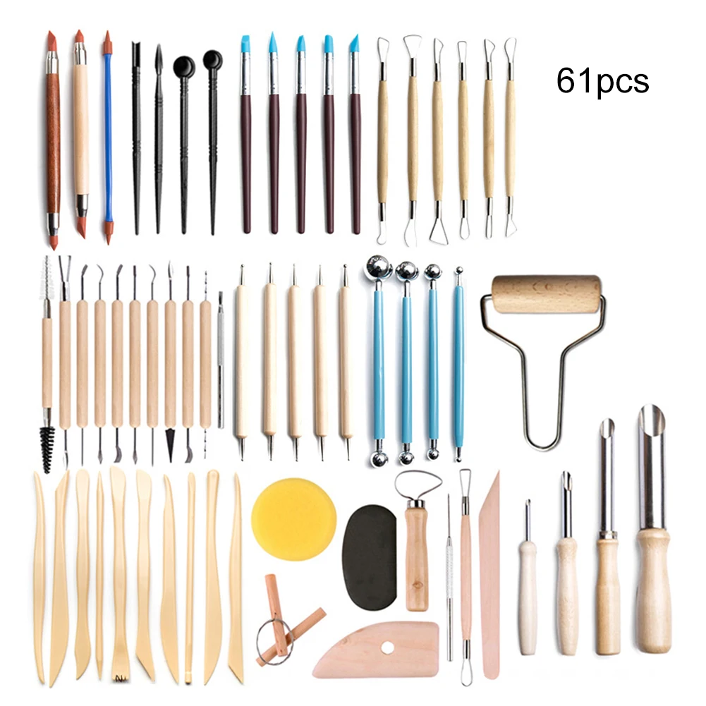 

61PCS Ceramic Clay Tools Set Polymer Clay Tools Pottery Tools Set Wooden Pottery Sculpting Clay Cleaning Tool Set