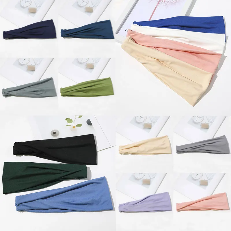 

Casual Wide Stretch Sweatband Turban Women Sport Headband Hairband Solid Color Elastic Head Wrap Bandana Yoga Hair Accessories