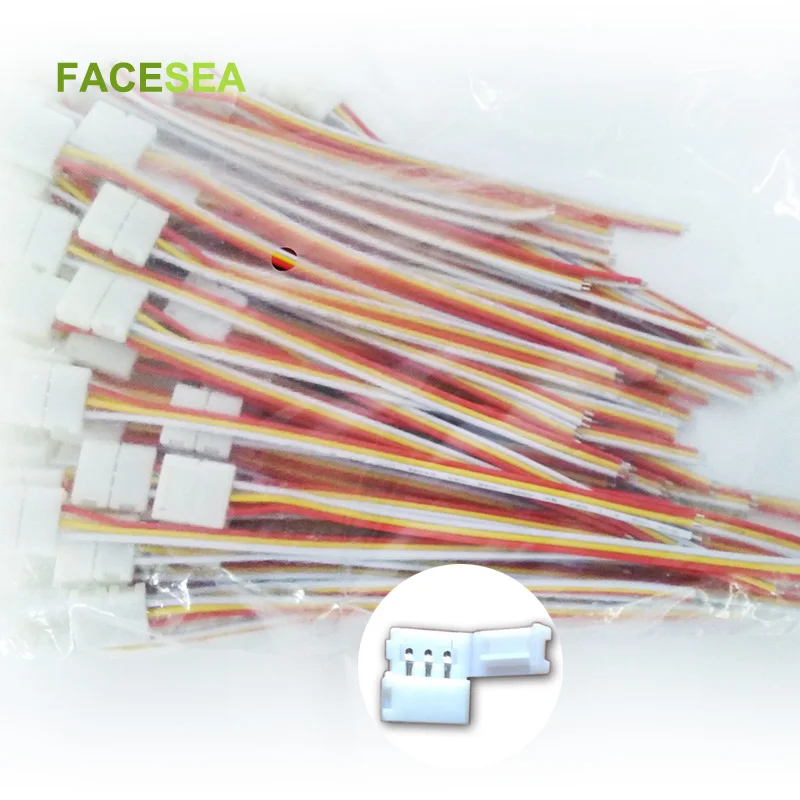 100 шт./лот 10 мм 3pin LED разъем провода кабель PCB Бесплатная сварки 15 см для RGB CCT гибкие