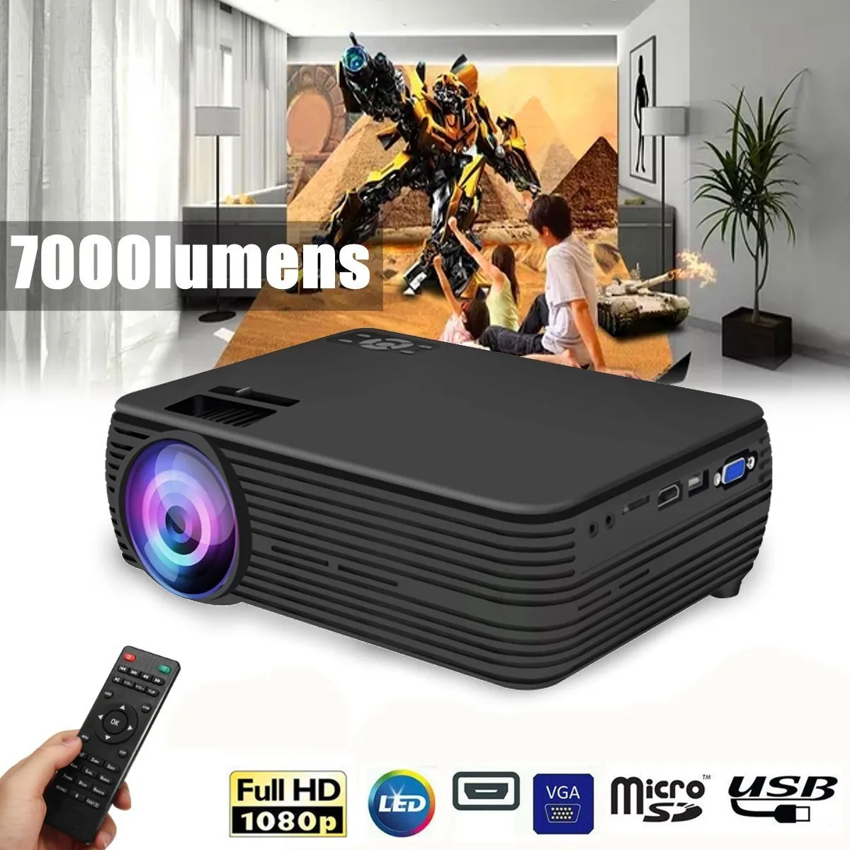 ЖК-проектор 7000 люмен поддержка 1080p HD мультимедийный домашний кинотеатр Умный LED
