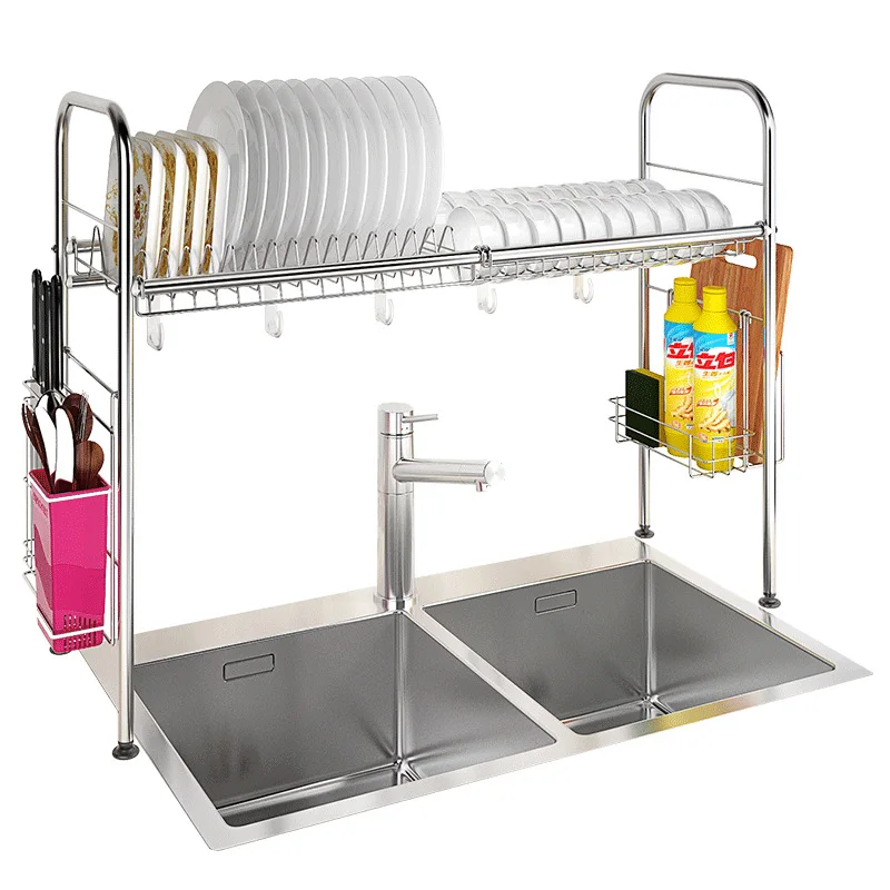 

Sinoart Stainless Steel Kitchen Shelf Dish Rack Sink Top Washing Dishes Chopsticks Spoon Collection Knief Draining Water Rack