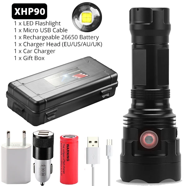 Package I Яркий Перезаряжаемый светодиодный светильник XHP70.2 XHP90, мощный фонарь, водонепроницаемый охотничий светильник, 18650 или 26650 Battey - Испускаемый цвет: Package I