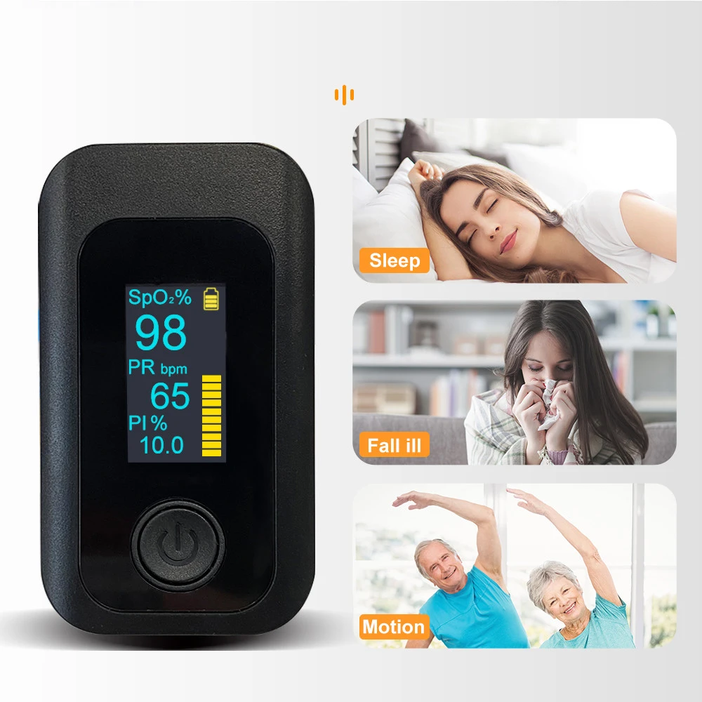 4 цвета! Пульсоксиметр Пальчиковый портативный с OLED-экраном и будильником |