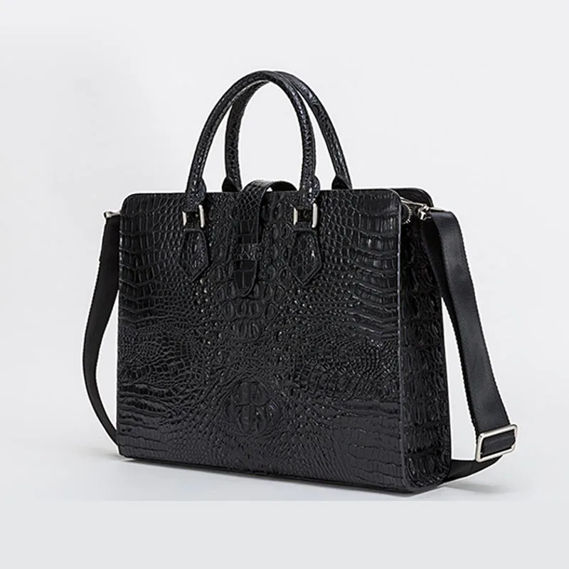 

2021 New High Quality Crocodile pattern business men's handle shoulder bag crossbody bag briefcase men's bagr Men bag Black