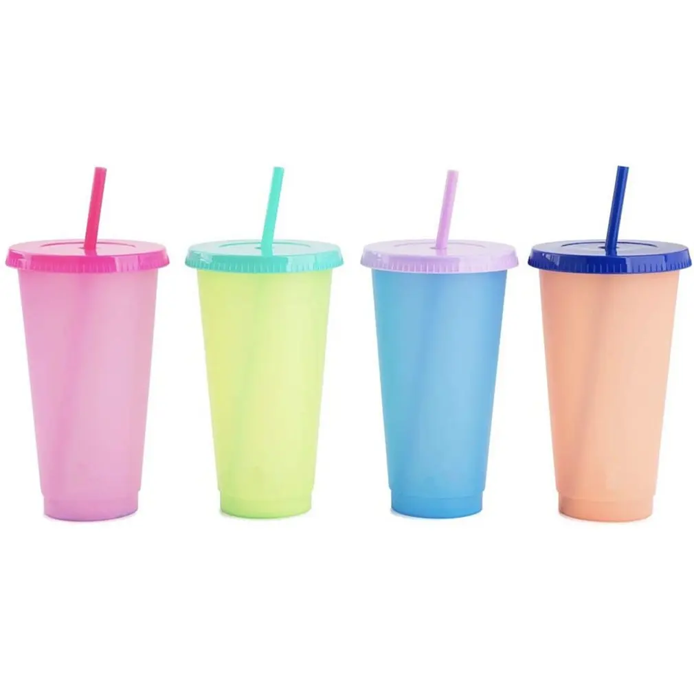 

1pc Color Changing Cups With Lids Straws Reusable Bulk Tumblers Plastic Cold Cups Water Bottle Drinkware Cup