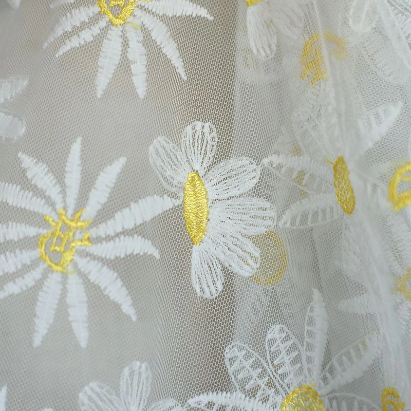 Сетчатая ткань с вышивкой в виде цветов ромашки 1 метр мягкая кружевная для