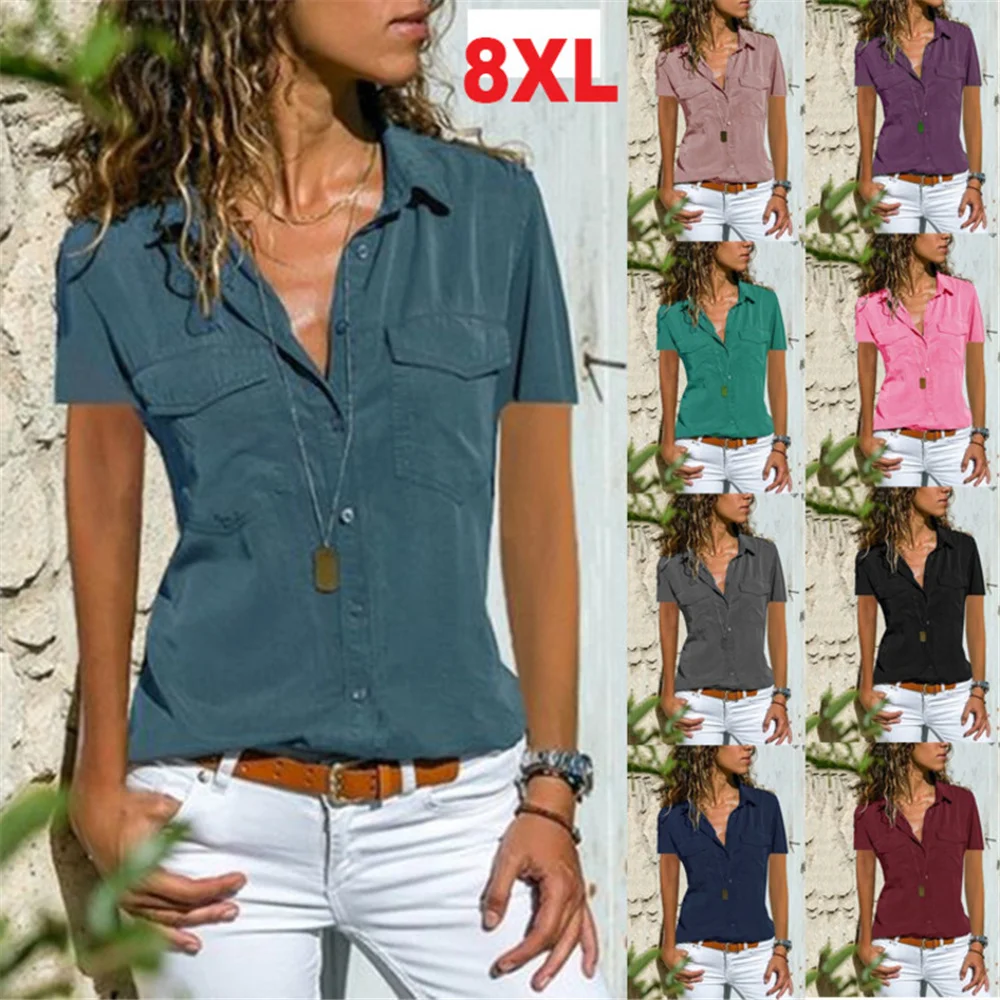 

2021 Women Shirts Summer Autumn Top For Women Blouse Casual Women Tops And Blouses Short Sleeve Black White Ladies Blouse Shirt