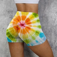 women shorts tie dye leggings hip lifting fitness sports shorts gradient color tight hot pants middle waist lady yoga pants