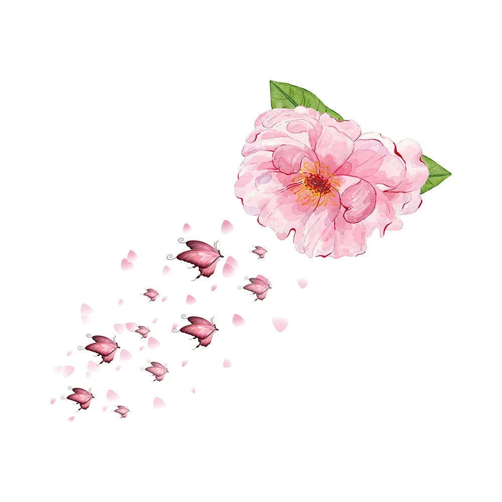 

Watercolor Peony Wall Sticker Pink Flower Butterfly Children's Room Bedroom Background Wall Home Decoration Wall Sticker