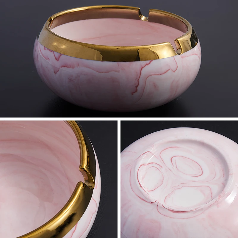 Китайский стиль керамическая мраморная пепельница овальные золотые края