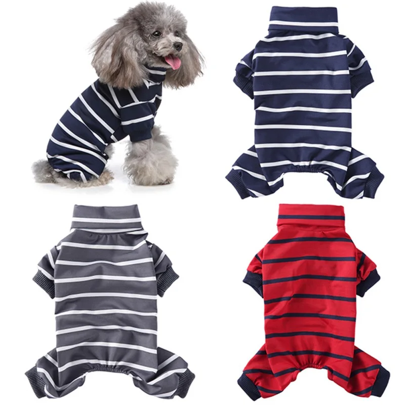 

Striped Pet Dog Jumpsuit Puppy Cat Dog Costume Cotton Cozy Apparel Pullover 4 Legged Dog PJs Chihuahua Sleepingwear Clothing
