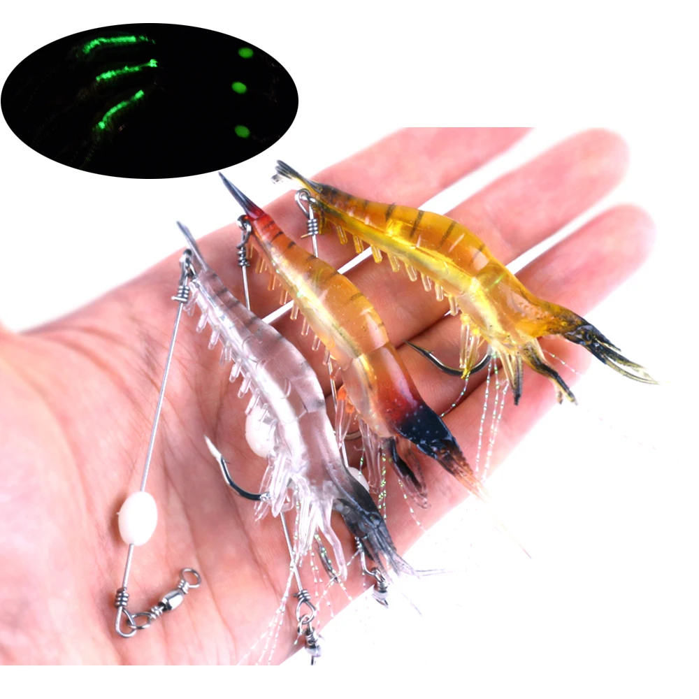 

6pcs/lot 8cm 6g Quality Luminous Soft Fishing Lure Fake Shrimp Floating Shaped Lure Hook Bait Bionic Artificial Shrimp with Hook