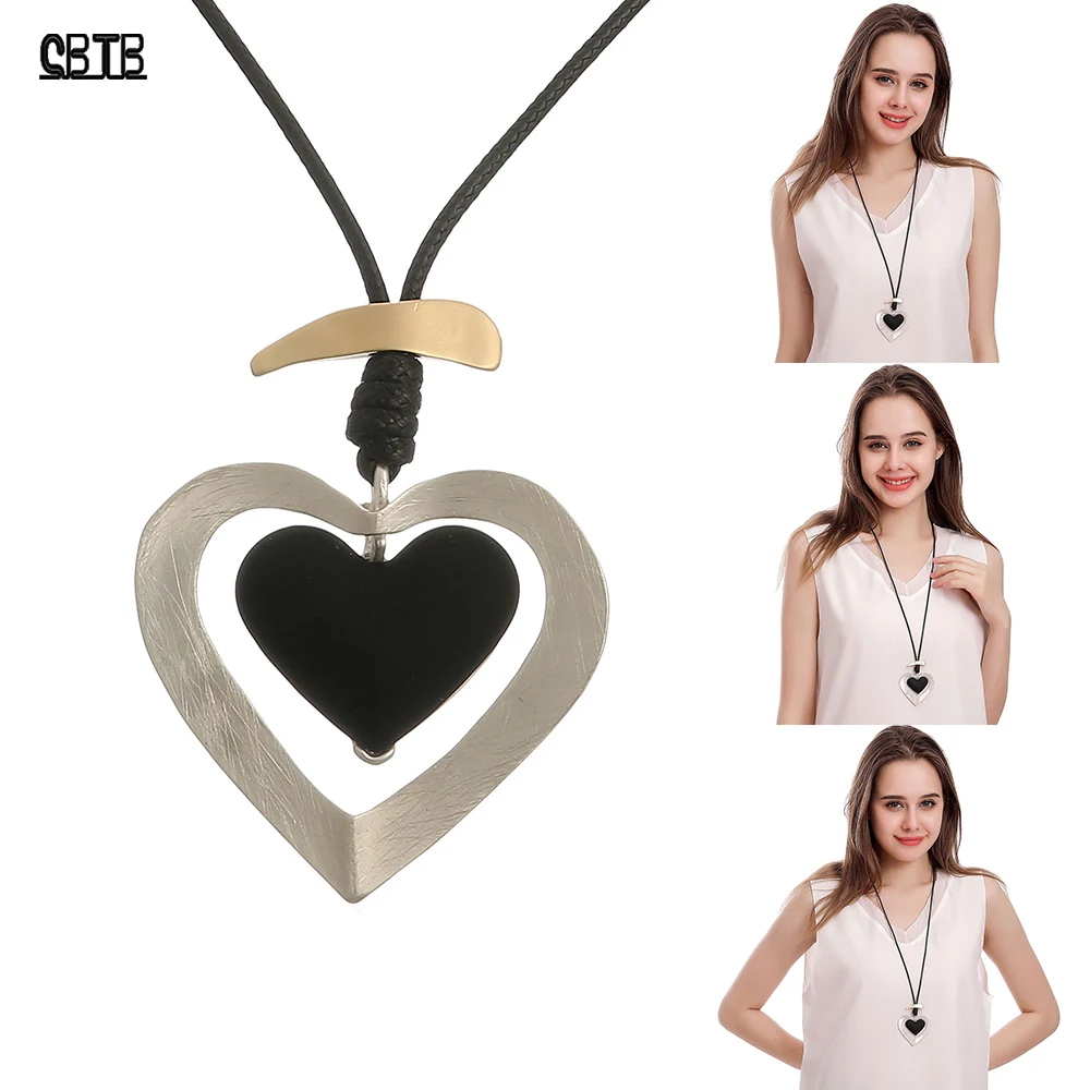

Long Fashion Necklace for Women 925 Silver Heart Pendant Necklace Engagement Jewelry Aesthetic Accessory Best Gift for Friends