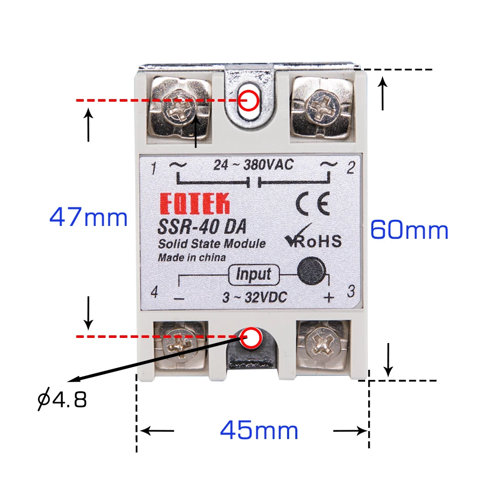 Однофазное твердотельное реле SSR-10DA/20DA/25DA/40DA DC control AC SSR в белом корпусе |