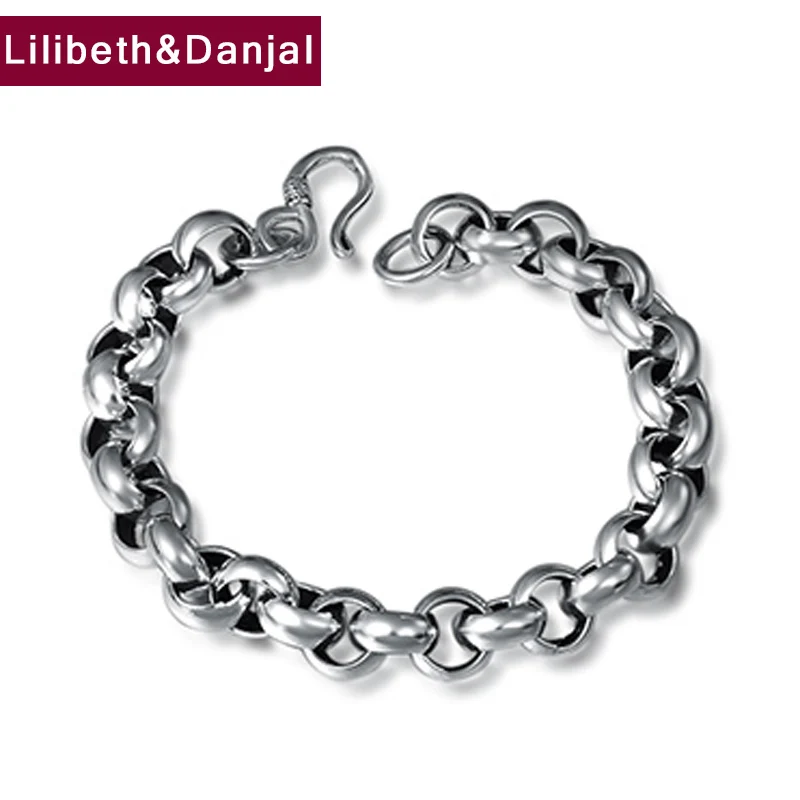 

Couple Bracelet 100% Real 925 Sterling Silver 8mm 10mm Thick Pearl Chain Bracelet Bangle Male Christmas Gift jewelry 2021 FB6