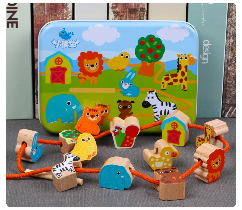 Logwood Детские деревянные игрушки DIY игрушка мультфильм фрукты животное нанизывание резьбы деревянные бусины игрушка Monterssori развивающие для детей