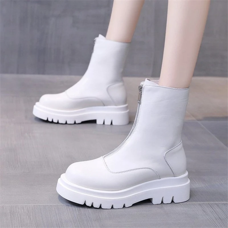 

Кожаные полуботинки со шнуровкой, женские ботинки челси в британском стиле, Осень-зима 2020, короткие ботинки на толстой подошве с рукавом-молнией спереди