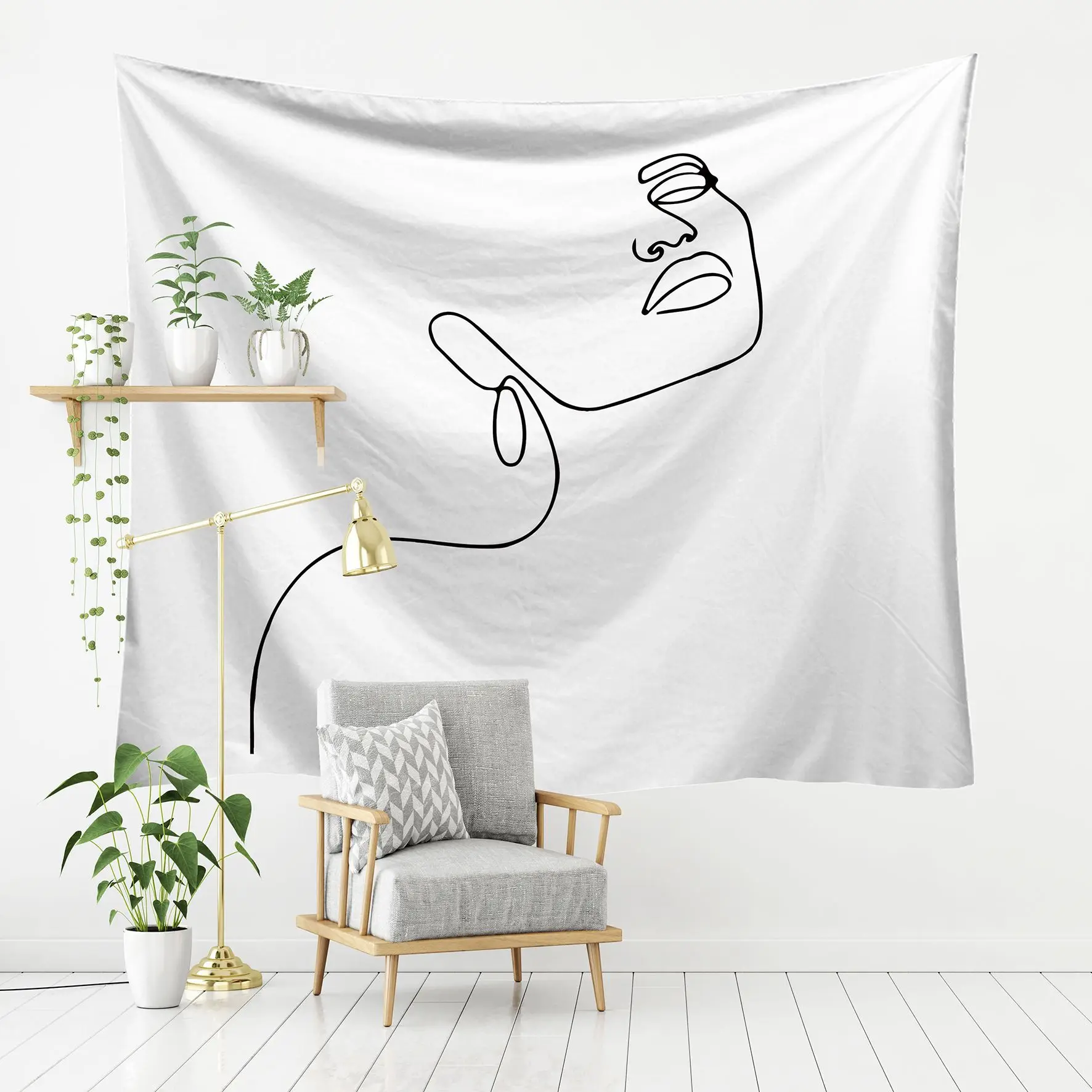 

Yaapeet 1pc Hand Drawn Lines Wall Hanging Elegant Abstract Wall Tapestry Polyester Abstract Home Decor Line Hanging Tapestry