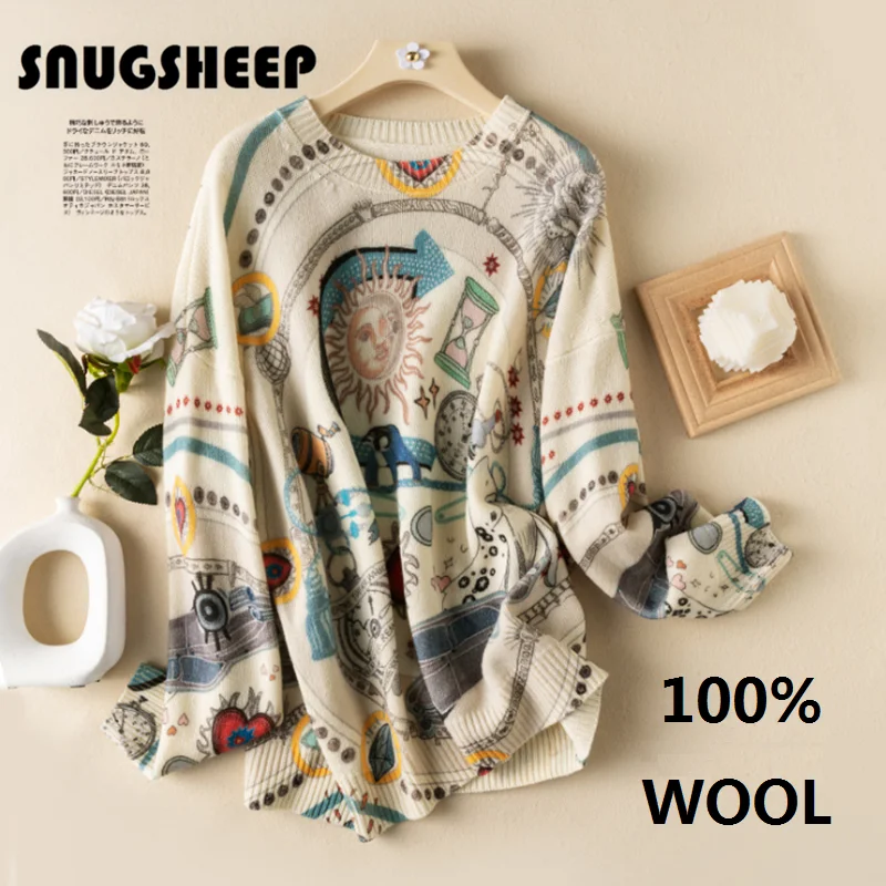 

chic anime graphic fall clothes for women clothing chunky loose knitted sweater boutique tops sweaters oversized clothes ladies