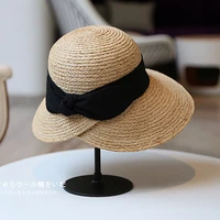 new arrive hepburns elegant bow summer female sun hats leisure folding sunshade beach holiday raffia straw casual glacier hat