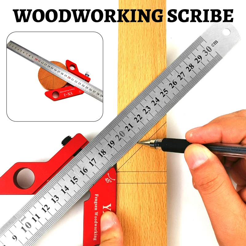 

30cm 45Â° 90Â° Angle Line Circle Center Line Scriber Finder Woodworking Middle Line Caliber Ruler Metric Wood Measuring Tool Gauge