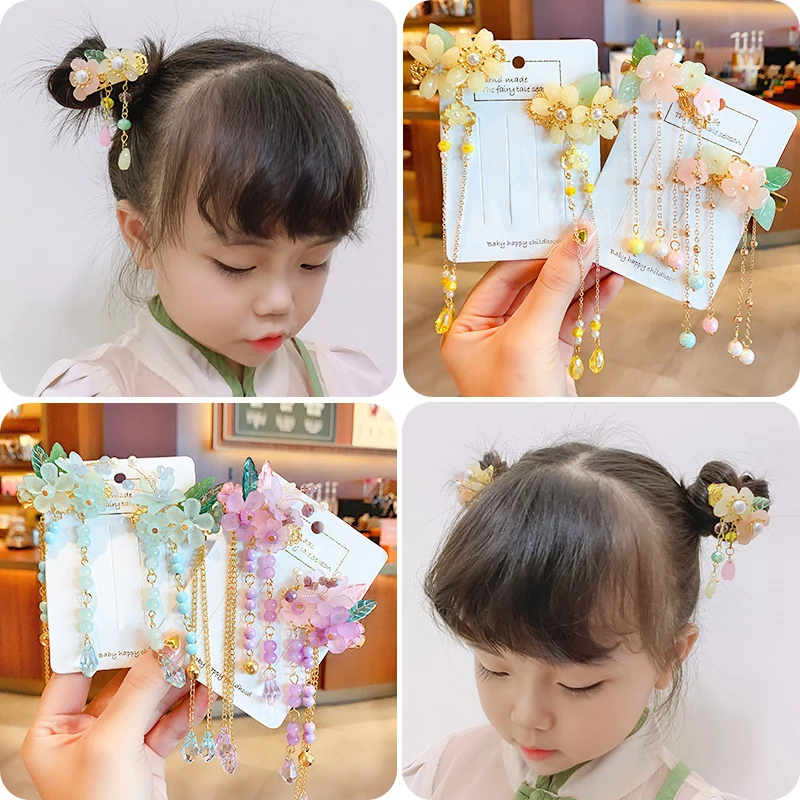 

2 шт./компл. детские милые цветные заколки для волос с цветочным орнаментом для девочек женские милые античные заколки шпильки для детских в...