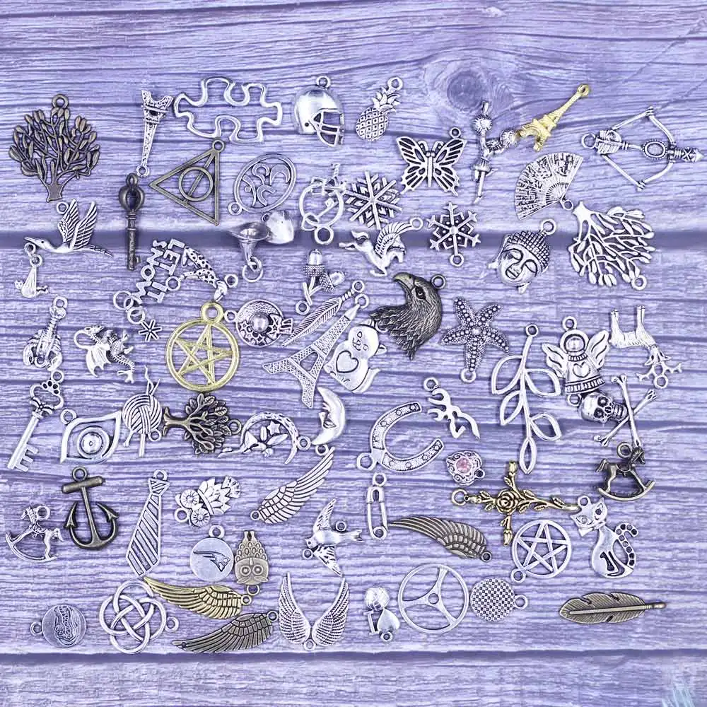 

20Pcs Pendants Tree Bird Wing Cross Heart Buddha Skeleton Star Mixed Vintage Random Alloy Charm Handmade Jewelry DIY Findings