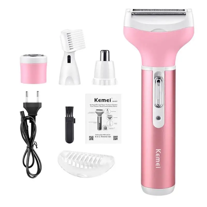 

Kemei KM-6637 Electric Shaver 4 in 1 Rechargeable Hair Trimmer Women Hair Removal Machine Epilator Eyebrow Nose Trimmer Razor