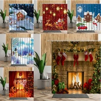 christmas shower curtains snowman fireplace pine tree elk sleigh holiday decoration background cloth bathroom curtain with hooks