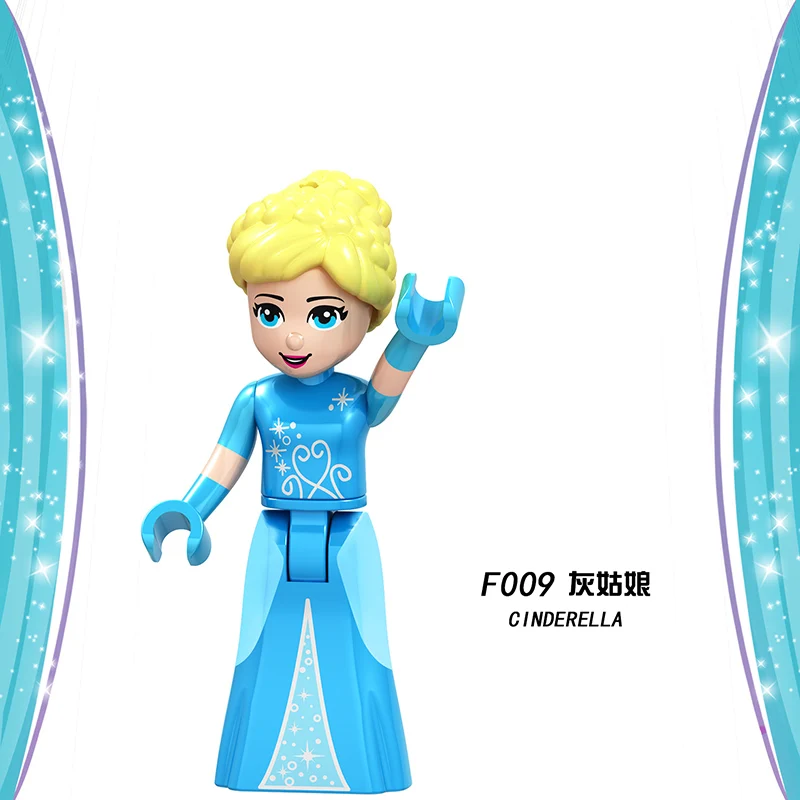 F009 Сказочная принцесса город серия Золушка белый снег Кукла Эльза Playmobil Строительные блоки Друзья игрушки кирпичи для детей девочек - Цвет: F009