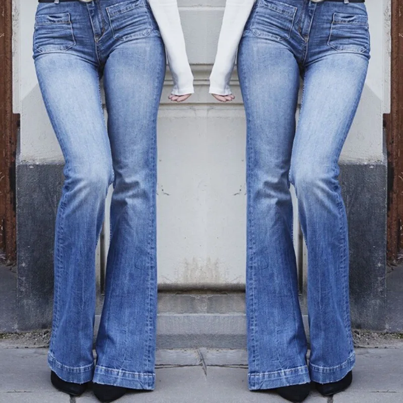 

Модные джинсы с широкими штанинами, бриджи, женские тонкие винтажные джинсовые брюки стрейч с высокой талией и карманами