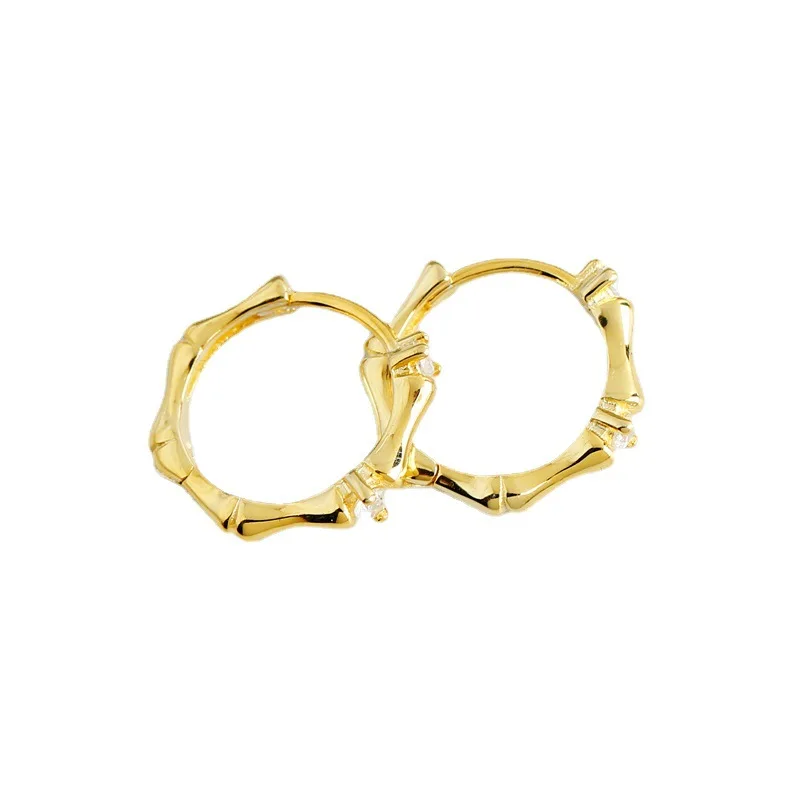 

100% Genuine 925 Sterling Silver Bone With Zircon Hoop Earrings European American Style Simple Round Earrings For Women Jewelry