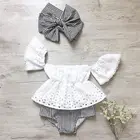 Комплект из 3 предметов, для малышей, для маленьких девочек летняя одежда футболка с открытыми плечами, топы без рукавов + полосатые шорты повязка на голову, комплект одежды для детей