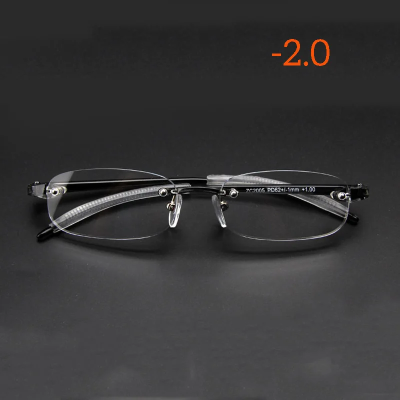 myopia -2.0 Seemfly сверхлегкие мягкие TR90 бескаркасные очки для близорукости мужские деловые близорукие очки-1,0-1,5-2,0-2,5-3,0-3,5-4,0 - Цвет оправы: myopia -2.0