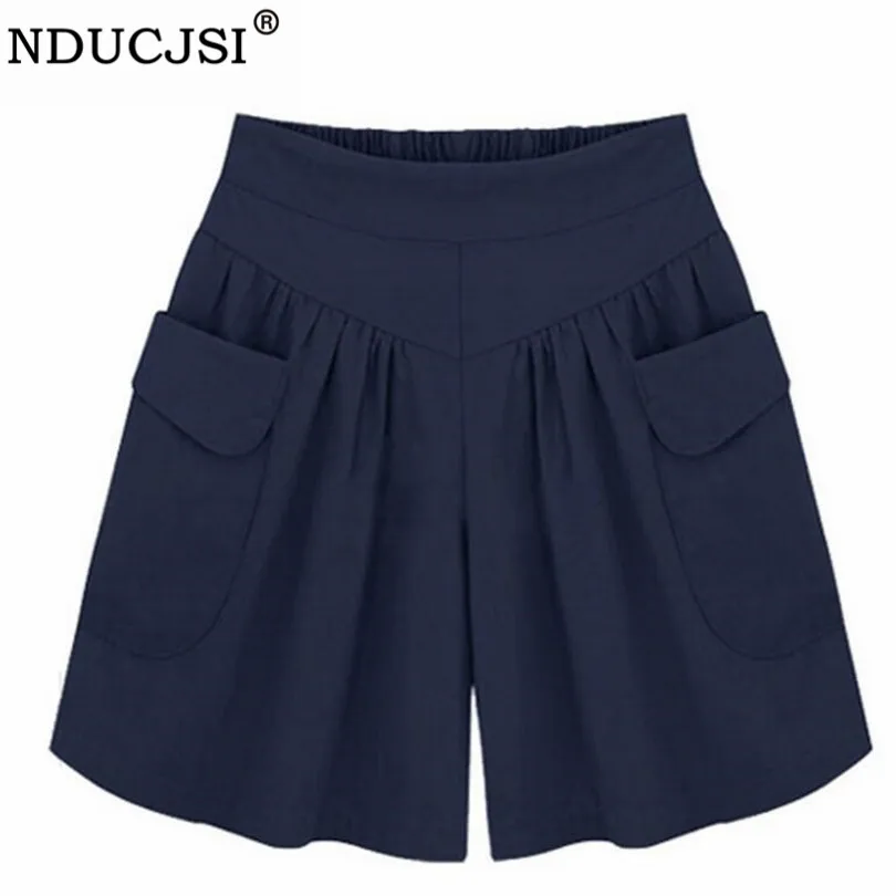 

FAKUNTN Casual Shorts Women Summer Elastic Waist Loose Black Navy Soft Cotton Femme Street