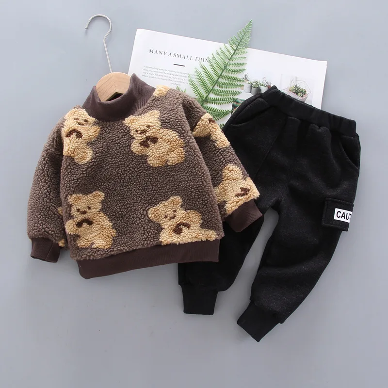 

Boys Warm Clothing Sets Winter Children Cotton Cute Thick Velvet Coats Pants 2pcs Tracksuits For Baby Kids Fashion Sports Suits