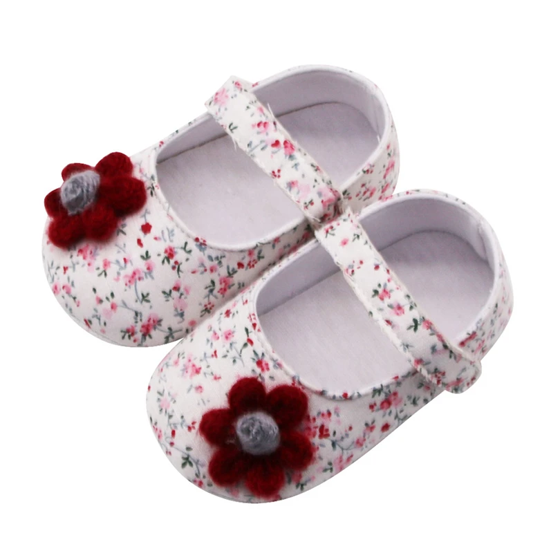 Туфли для маленьких девочек с цветочным принтом мягкая нескользящая обувь