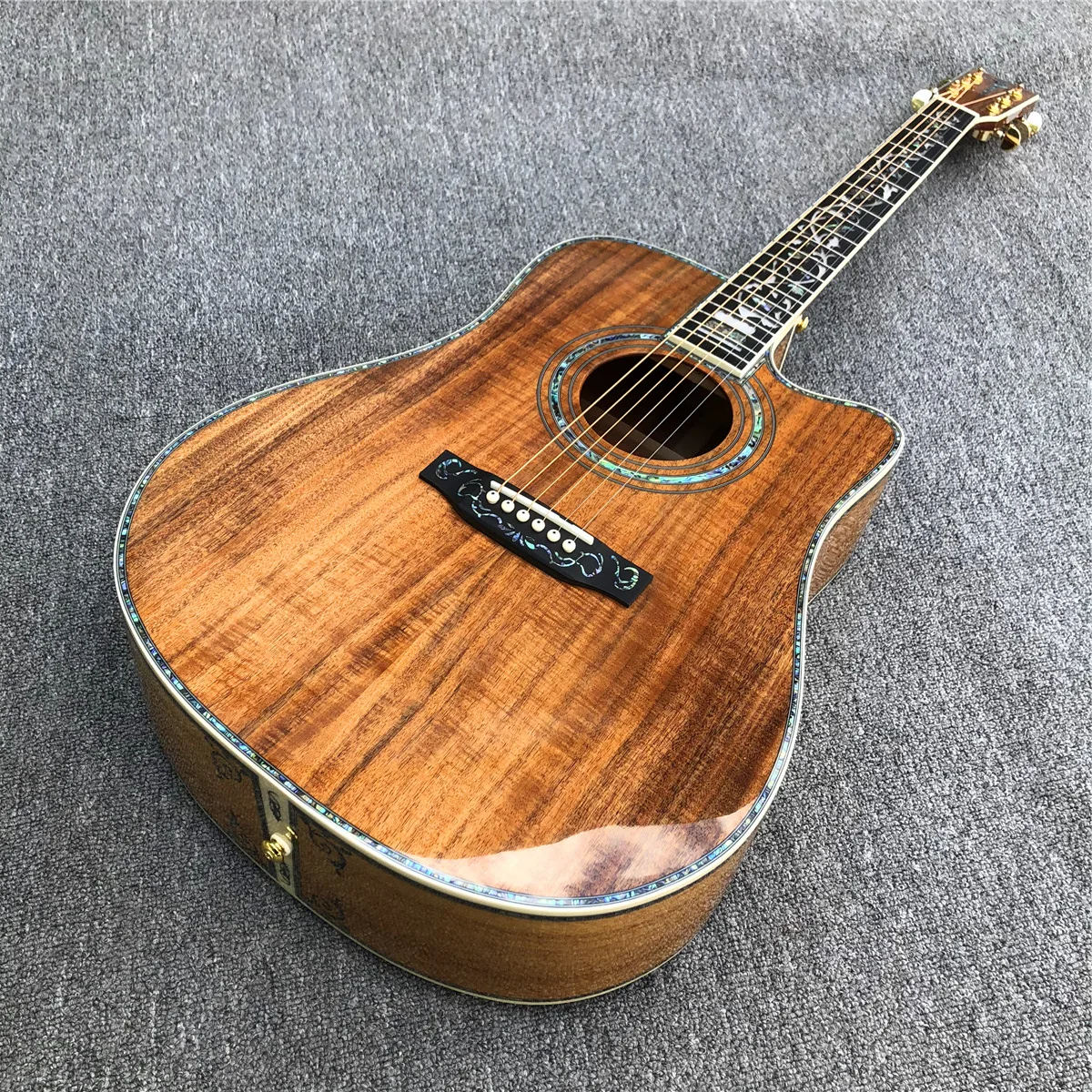 

41 Inches Cutaway All Koa Wood D Type Acoustic Guitar with Abalone Inlays Ebony Fingerboard,Free Shipping