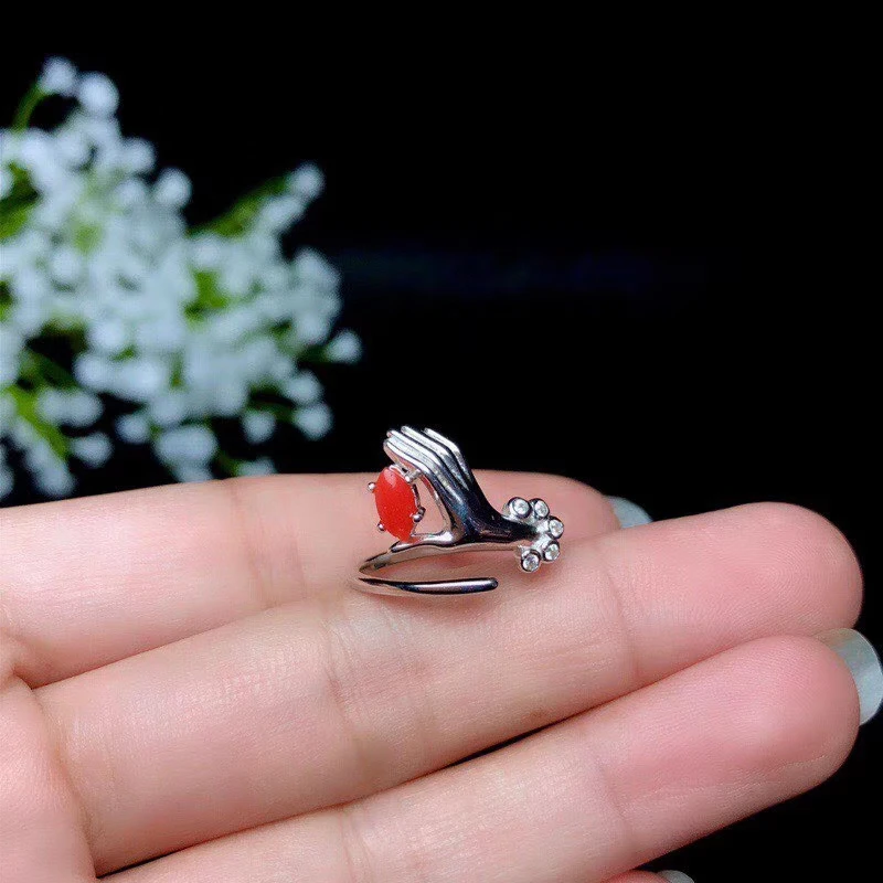 

funny red coral ring Fashion Jewelry real 925 silver ornament classic red color new style girl birthday date gift natural gem