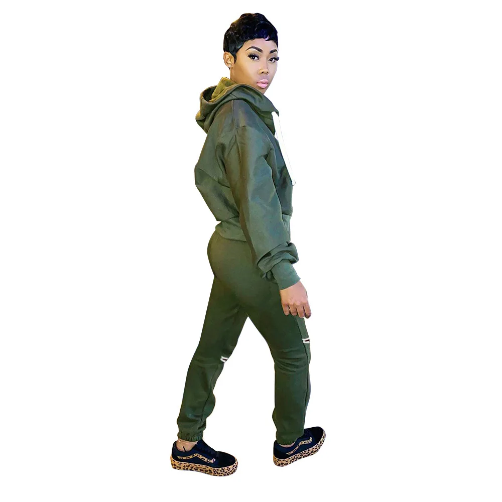 

Active Wear Sporty Tracksuit Two Piece Set Fall Clothes for Women Long Sleeve Hooded Sweatshirt and Zipper Hollow Sweatpant Suit
