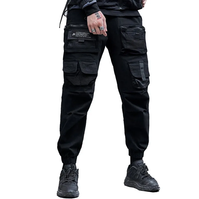 

2020 Autumn Harem Cargo Pants Men Streetwear Hip Hop Casual Trousers Joggers Male Pants Elastic Waist Design Black WQ047