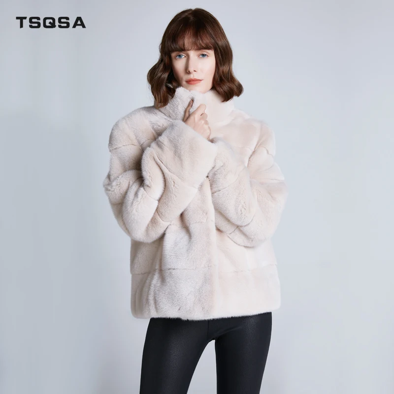 TSQSA, женская зимняя теплая шуба из натурального меха норки, повседневные женские шубы, уличный стиль, женская одежда TAC1960