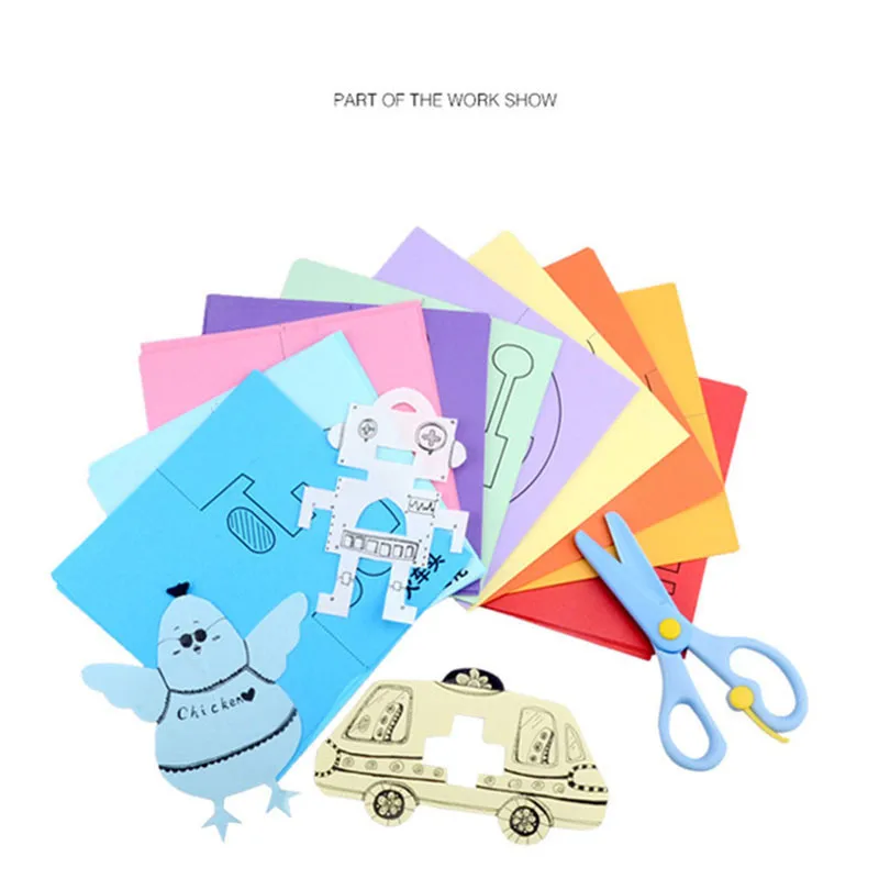 

Kids Gift DIY Kindergarten Handmade Paper Book Toy Paper Cutting + Plastic Safe Scissors Picture Painting Art Toy