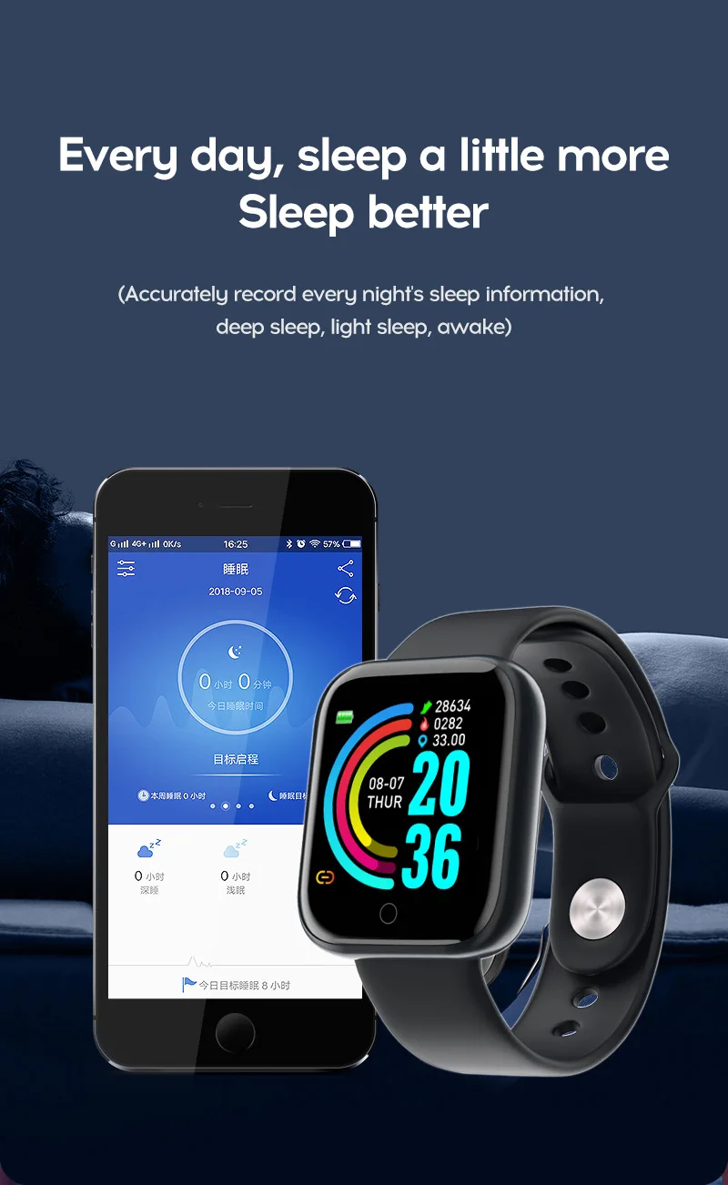 Reloj inteligente ZK22 Y68 2020 para hombre y mujer, pulsera impermeable con Bluetooth, monitor de ritmo card&iacute;aco, rastreador de Fitness, para Android IOS-4