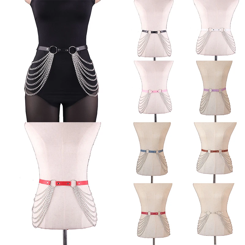 

Ремень с цепочкой Женский, регулируемый черный пояс из искусственной кожи в готическом стиле, Ювелирное Украшение для танцев и ювелирных ук...